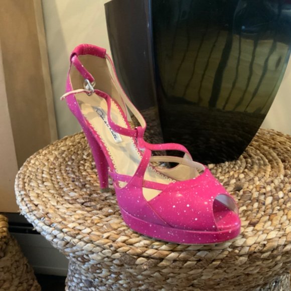 Oscar De La Renta Splatter Peep Toe Sz 38 Shoe - Picture 2 of 3